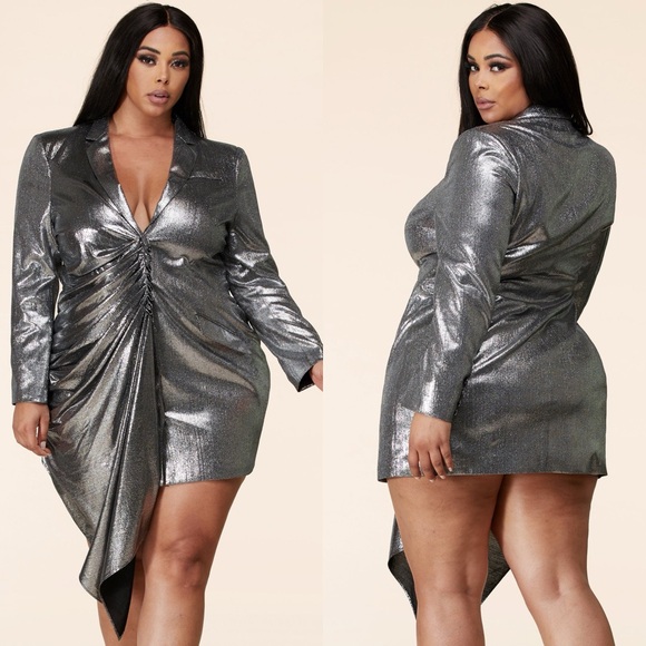 Sexy Mini Silver Pleated Mini Dress Party Party Party - Picture 1 of 1